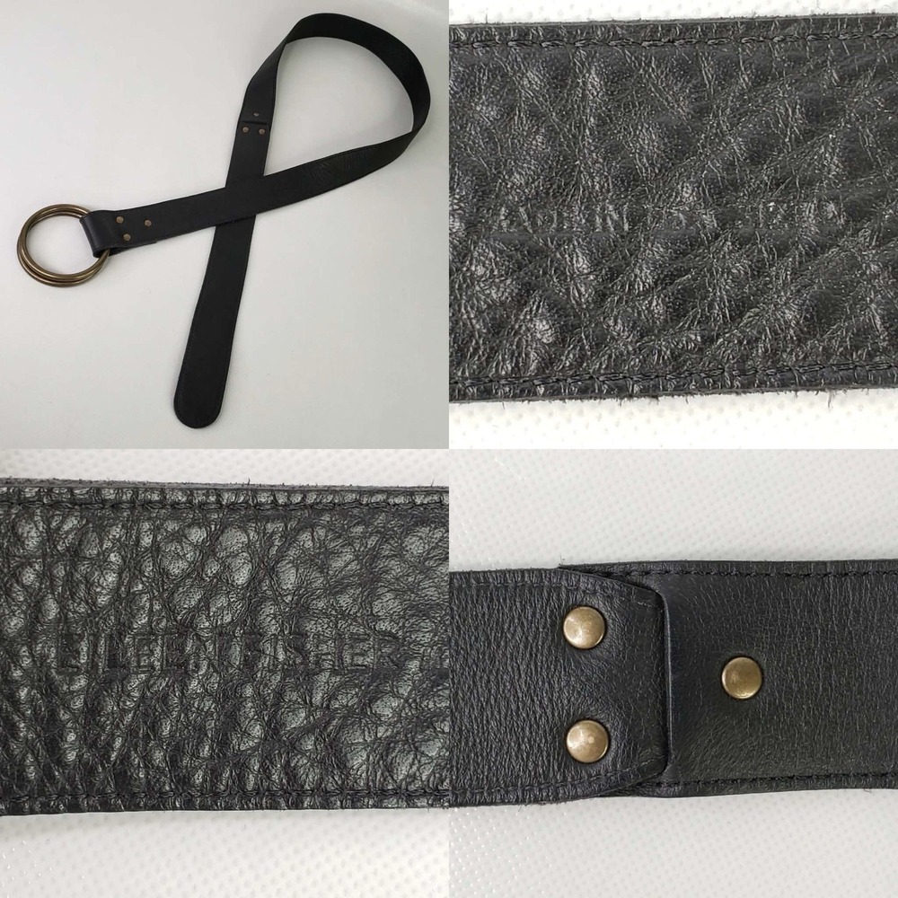 Eileen Fisher Belt Womens Large Black Leather Double O-Ring Studded Italy